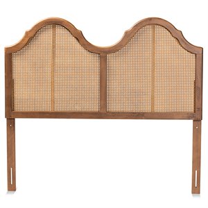 Baxton Studio Hazel Walnut Finished Wood and Rattan Full Size Arched Headboard