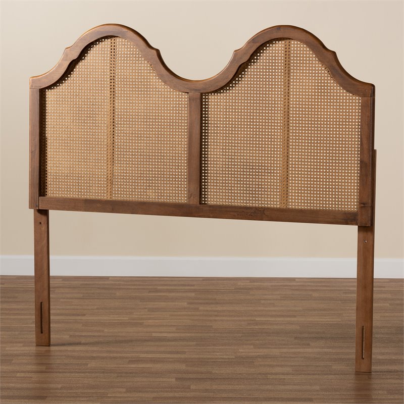 Baxton Studio Hazel Walnut Finished Wood and Rattan Full Size Arched Headboard