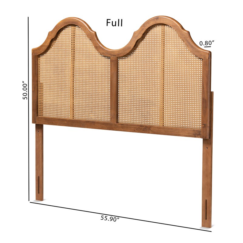 Baxton Studio Hazel Walnut Finished Wood and Rattan Full Size Arched Headboard