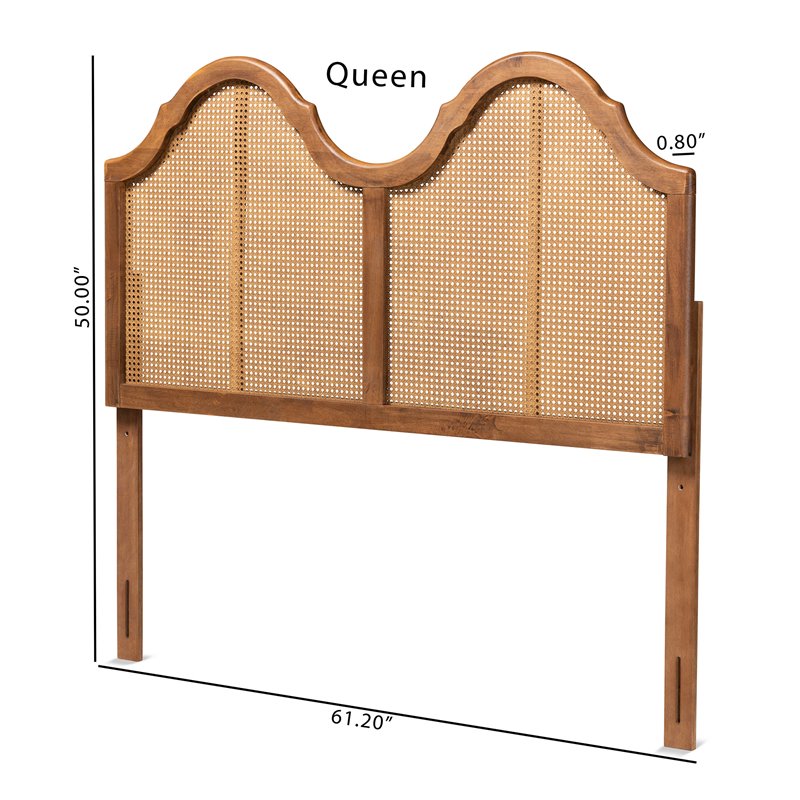 Baxton Studio Hazel Walnut Finished Wood and Rattan Full Size Arched Headboard
