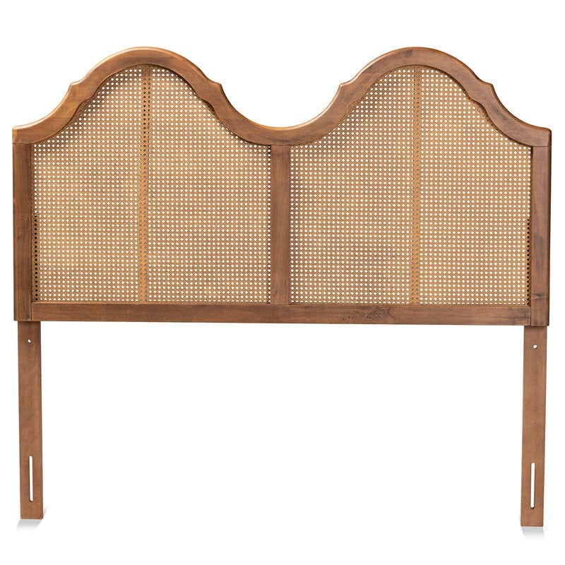 Baxton Studio Hazel Walnut Finished Wood and Rattan King Size Arched Headboard