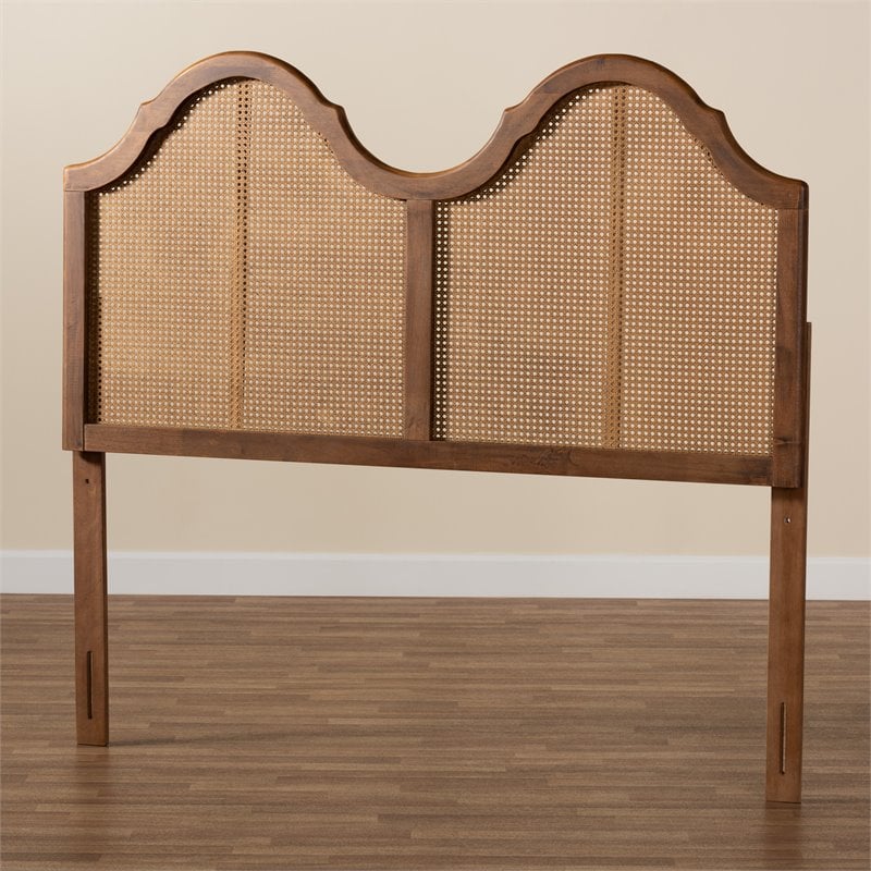 Baxton Studio Hazel Walnut Finished Wood and Rattan King Size Arched Headboard