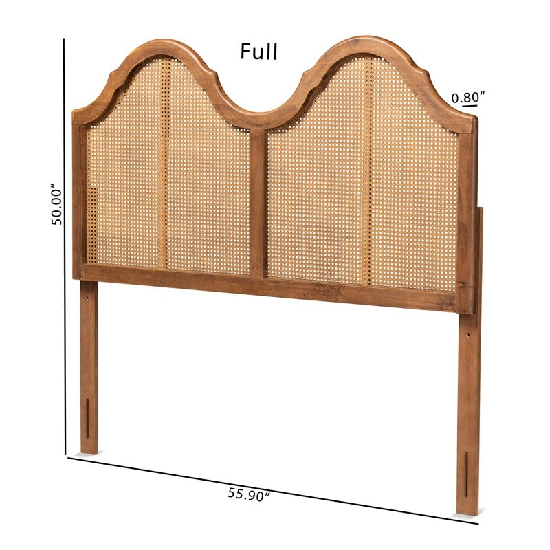 Baxton Studio Hazel Walnut Finished Wood and Rattan King Size Arched Headboard