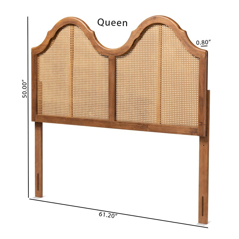 Baxton Studio Hazel Walnut Finished Wood and Rattan King Size Arched Headboard