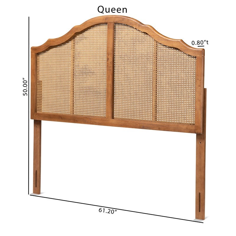 Baxton Studio Iris Walnut Finished Wood and Rattan King Size Arched Headboard