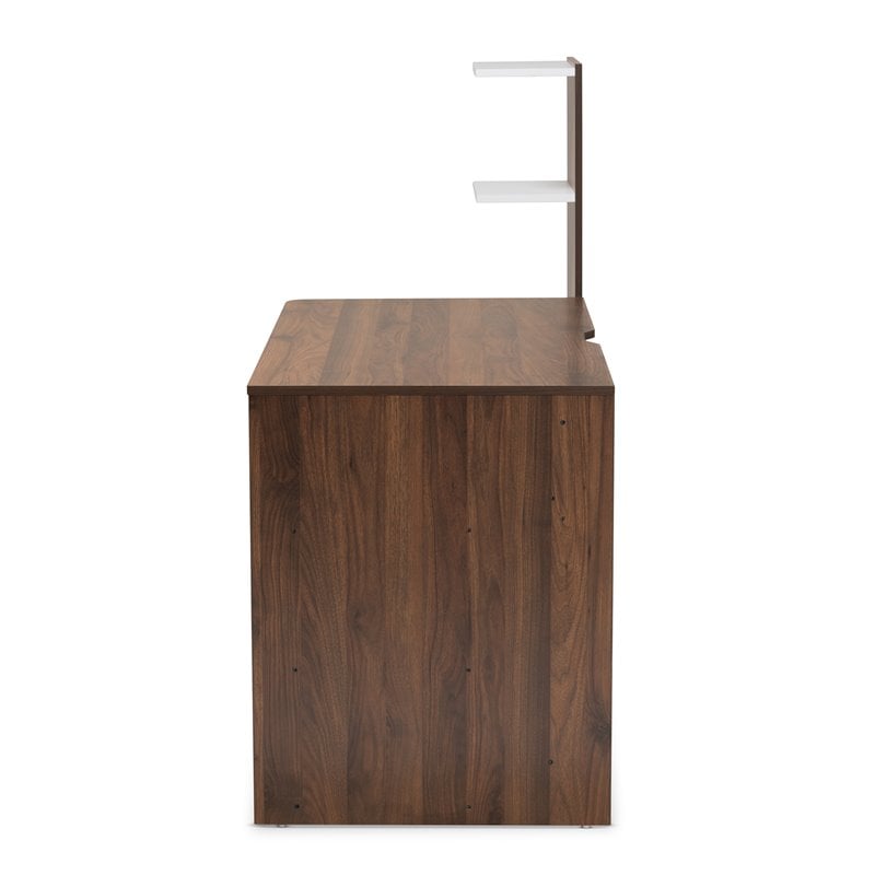 Baxton Studio White and Brown Finished Wood Storage Computer Desk with Shelves