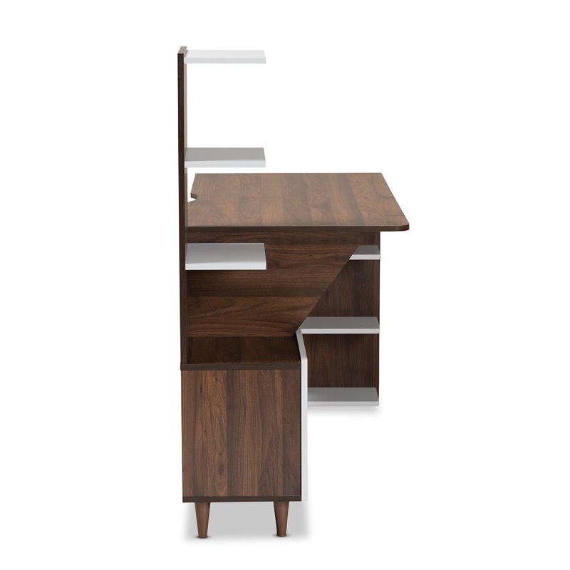 Baxton Studio White and Brown Finished Wood Storage Computer Desk with Shelves