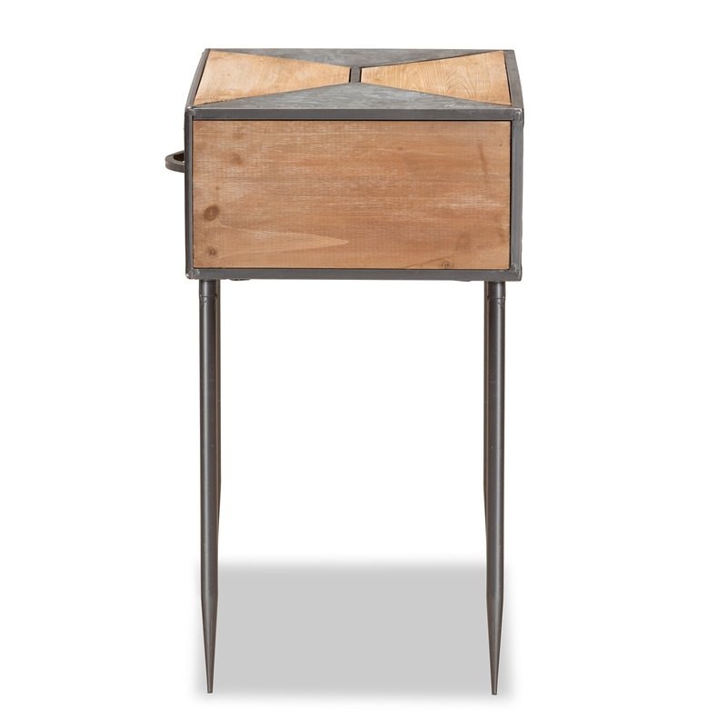 Baxton Studio Laurel Grey Metal and Whitewashed Brown Wood 1-Drawer End Table
