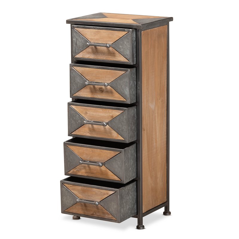 Baxton Studio Laurel Grey Finished and Brown Finished Wood 5-Drawer Cabinet