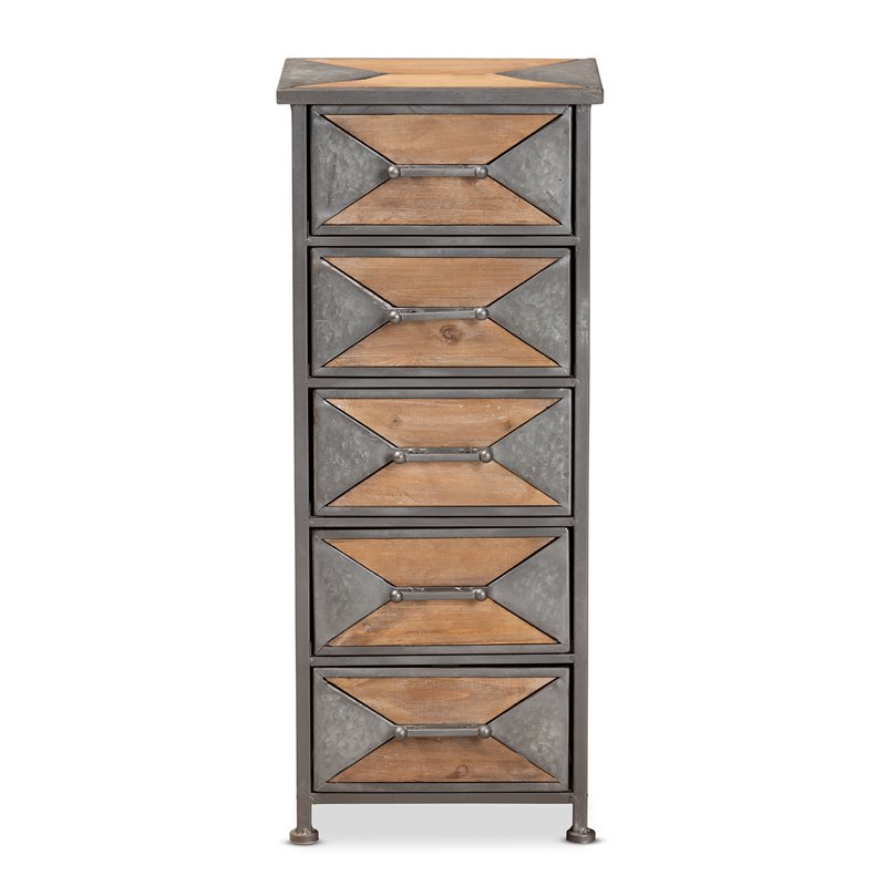 Baxton Studio Laurel Grey Finished and Brown Finished Wood 5-Drawer Cabinet