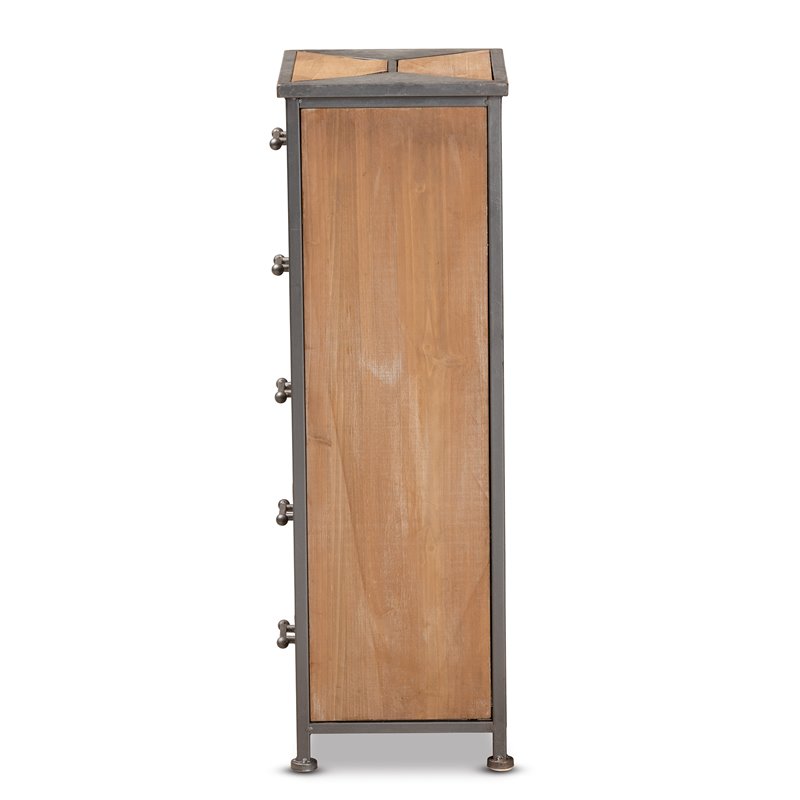 Baxton Studio Laurel Grey Finished and Brown Finished Wood 5-Drawer Cabinet