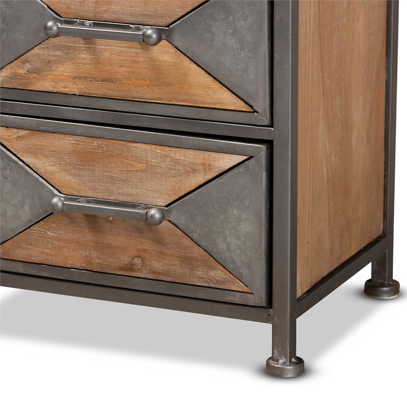 Baxton Studio Laurel Grey Finished and Brown Finished Wood 5-Drawer Cabinet