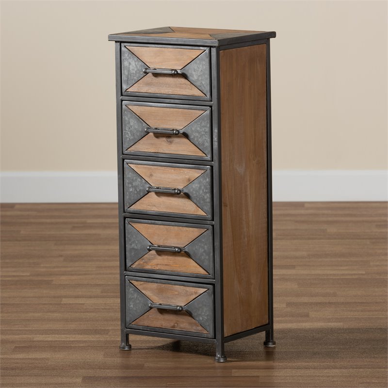 Baxton Studio Laurel Grey Finished and Brown Finished Wood 5-Drawer Cabinet