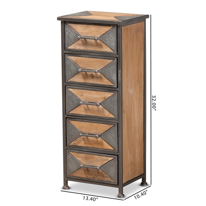 Baxton Studio Laurel Grey Finished and Brown Finished Wood 5-Drawer Cabinet