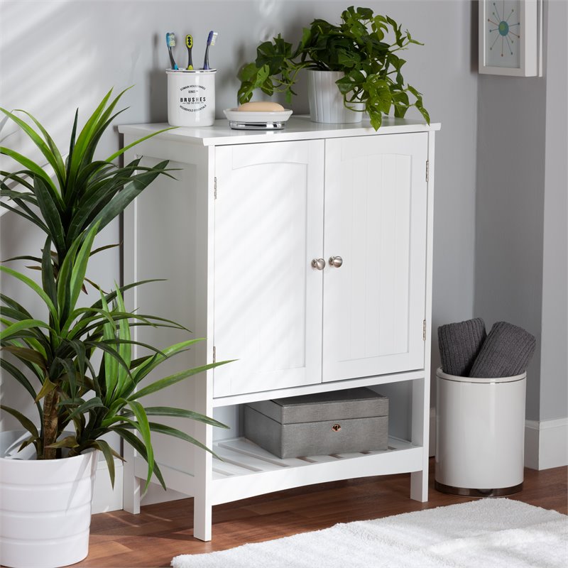 Baxton Studio Jaela Engineered Wood 2-Door Bathroom Storage Cabinet in White
