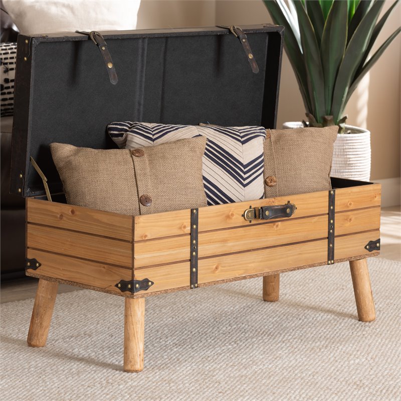 Baxton Studio Amena Dark Brown and Oak Finished Wood Large Storage Ottoman