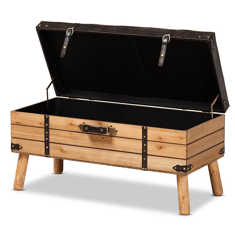 Baxton Studio Amena Dark Brown and Oak Finished Wood Large Storage Ottoman