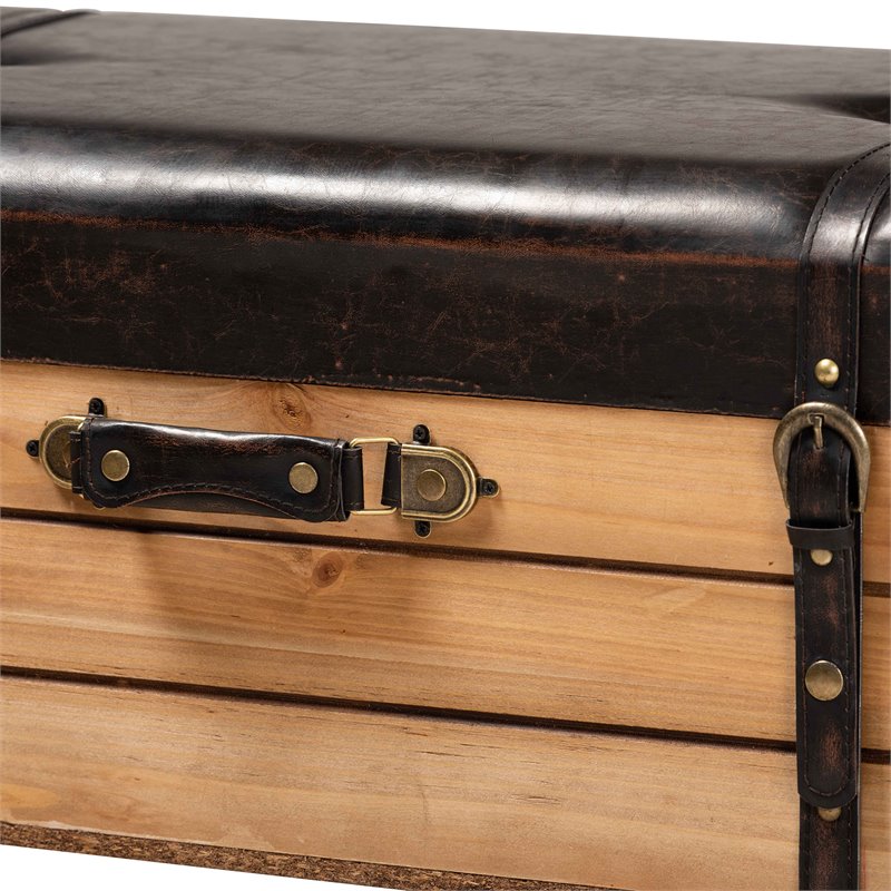 Baxton Studio Amena Dark Brown and Oak Finished Wood Large Storage Ottoman