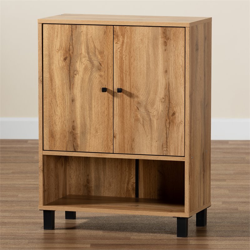 Baxton Studio Rossin Oak Brown Finished Wood 2-Door Entryway Shoe Cabinet