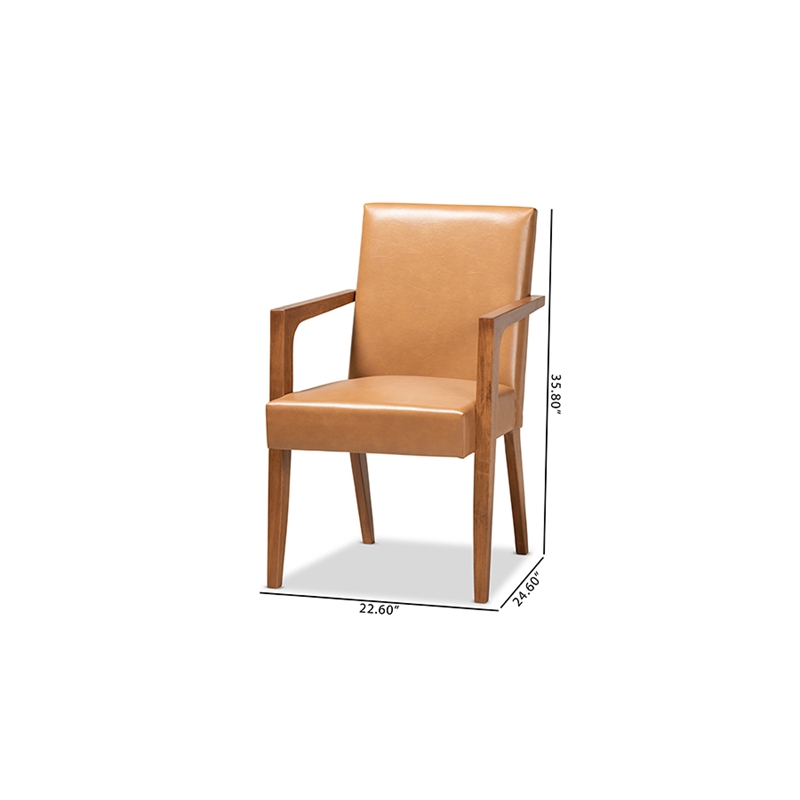 Baxton Studio Andrea Faux Leather Accent Chair in Tan/Walnut Brown (Set of 2)