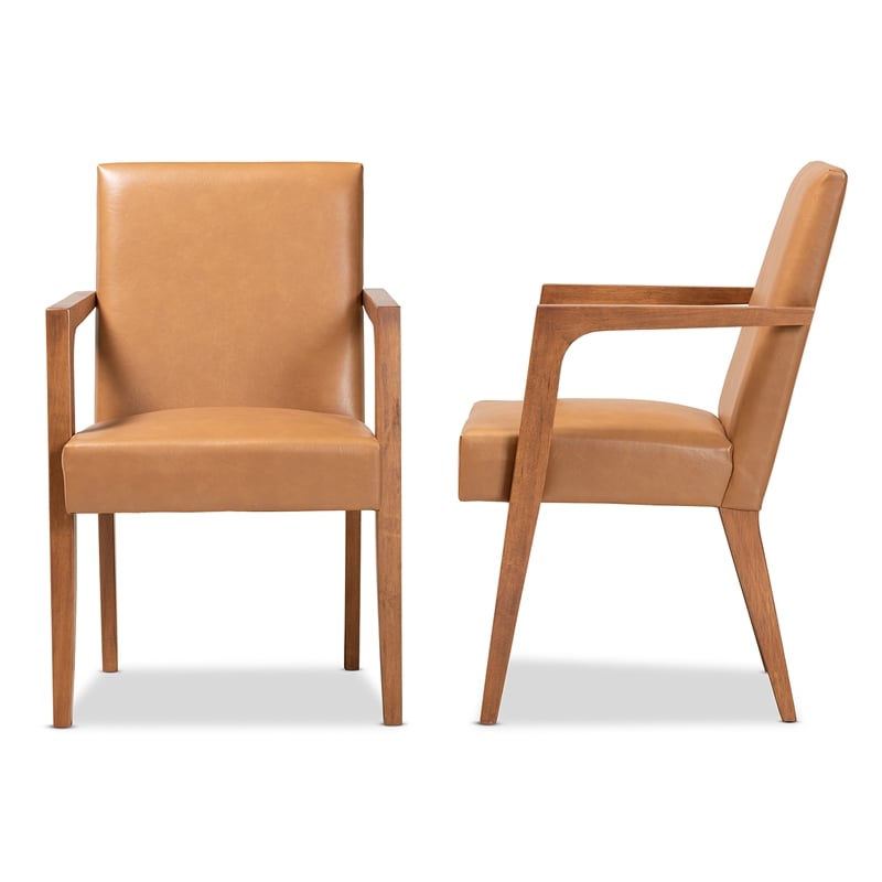 Baxton Studio Andrea Faux Leather Accent Chair in Tan/Walnut Brown (Set of 2)