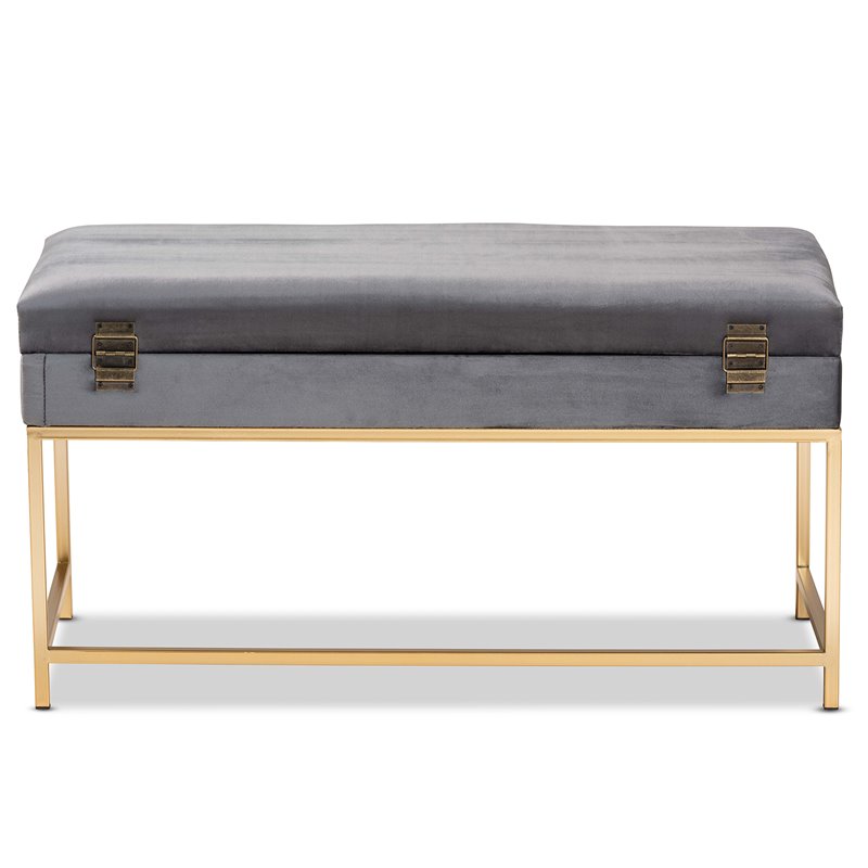 Baxton Studio Aliana Velvet Fabric and Gold Finished Metal Large Ottoman