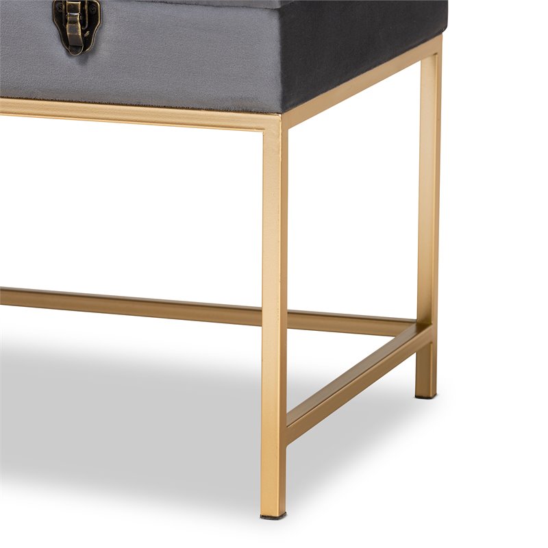 Baxton Studio Aliana Velvet Fabric and Gold Finished Metal Large Ottoman