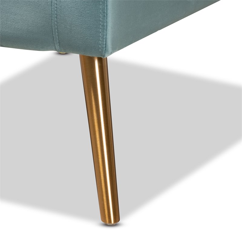 Baxton Studio Leland Velvet Upholstered Accent Chair in Blue with Gold Legs