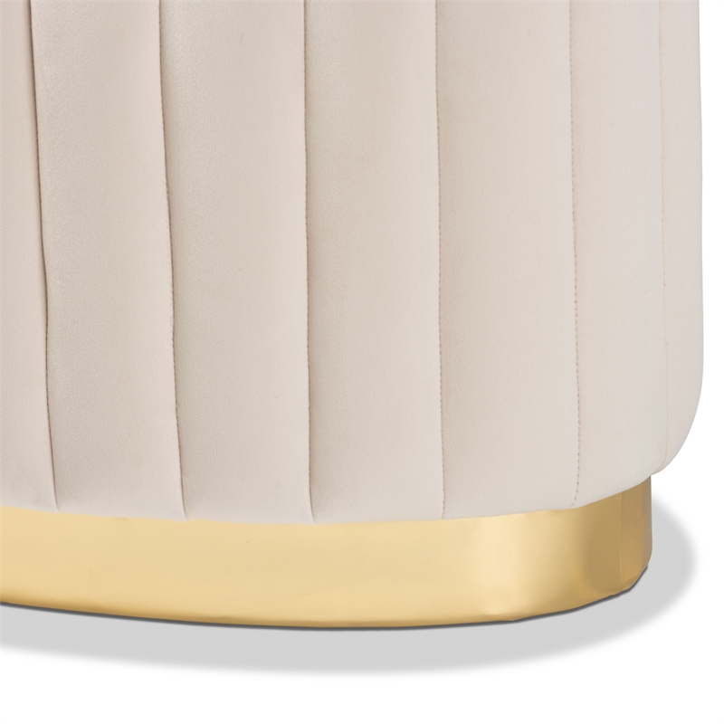 Baxton Studio Kirana White Velvet Fabric Upholstered and Gold PU Leather Ottoman