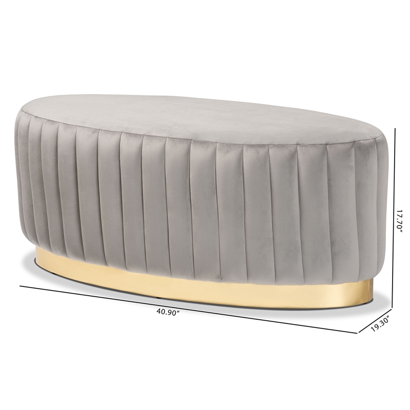 Baxton Studio Kirana Velvet Fabric Upholstered and Gold PU Leather Ottoman