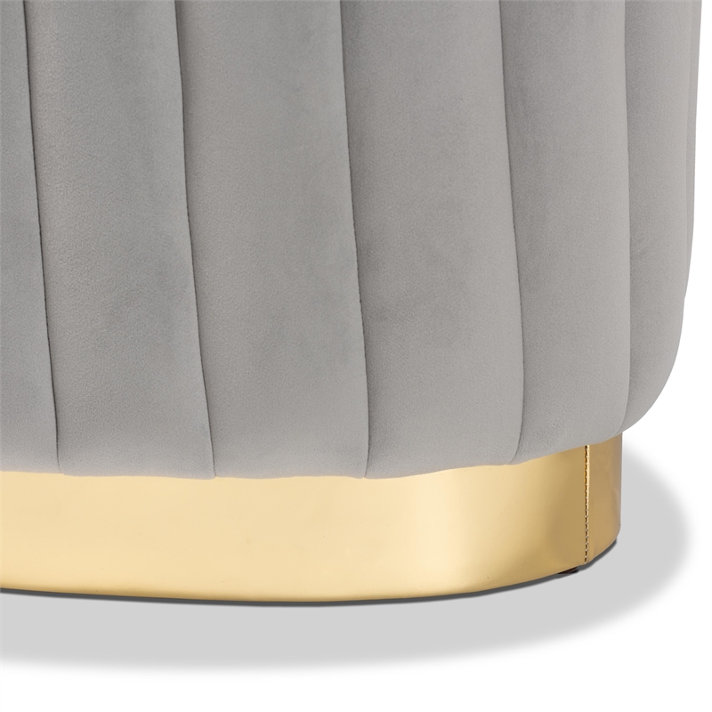 Baxton Studio Kirana Velvet Fabric Upholstered and Gold PU Leather Ottoman