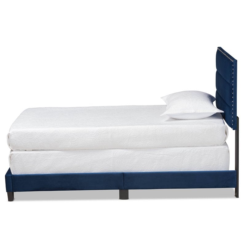 Baxton Studio Tamira Glam Navy Blue Upholstered Twin Size Panel Bed