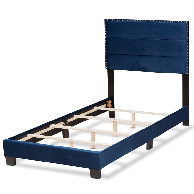 Baxton Studio Tamira Glam Navy Blue Upholstered Twin Size Panel Bed