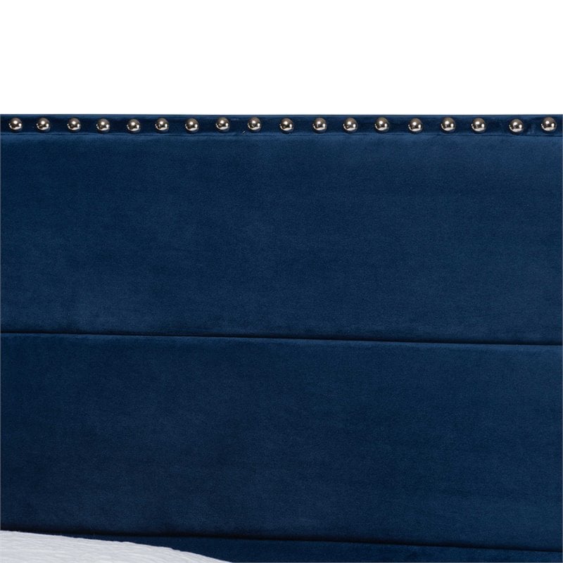 Baxton Studio Tamira Glam Navy Blue Upholstered Twin Size Panel Bed