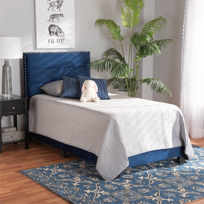 Baxton Studio Tamira Glam Navy Blue Upholstered Twin Size Panel Bed