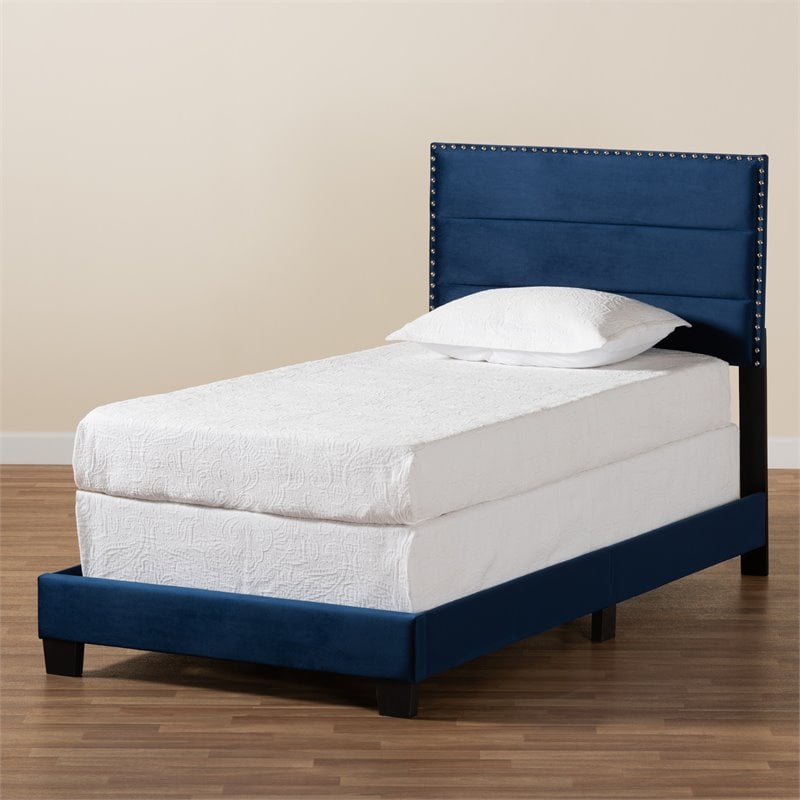 Baxton Studio Tamira Glam Navy Blue Upholstered Twin Size Panel Bed