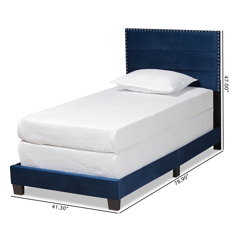 Baxton Studio Tamira Glam Navy Blue Upholstered Twin Size Panel Bed