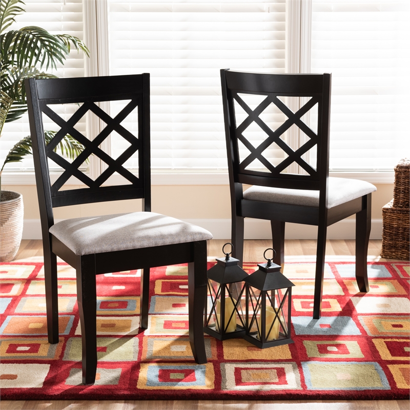 Baxton Studio Verner Grey Dark Brown Finished Wood 2-Piece Dining Chair Set