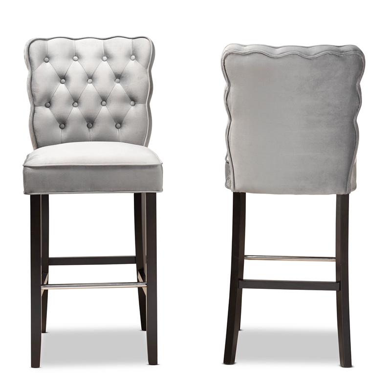 Baxton Studio Daphne Dark Grey Dark Brown Finished Wood 2-Piece Bar Stool Set
