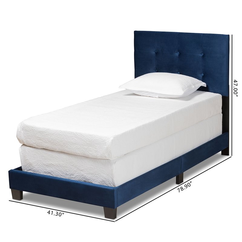 Baxton Studio Caprice Glam Navy Blue Upholstered Twin Size Panel Bed