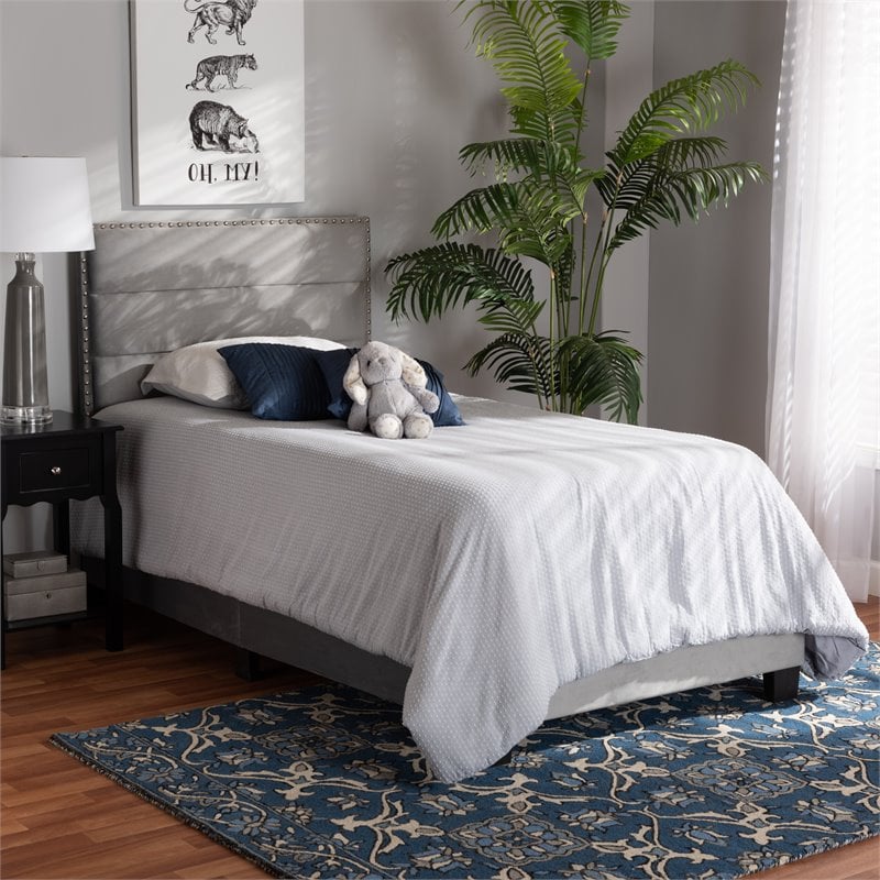 Baxton Studio Tamira Glam Grey Upholstered Twin Size Panel Bed