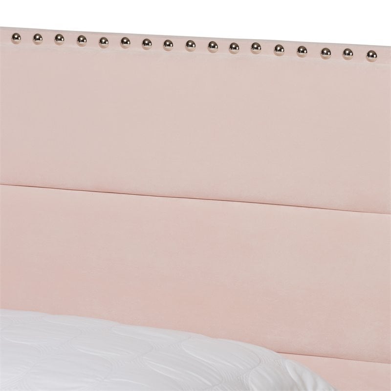 Baxton Studio Tamira Glam Light Pink Upholstered Full Size Panel Bed