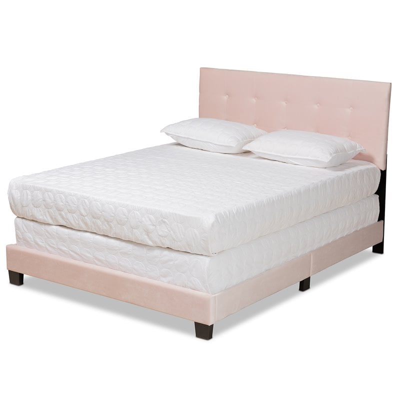 Baxton Studio Caprice Glam Light Pink Upholstered Queen Size Panel Bed