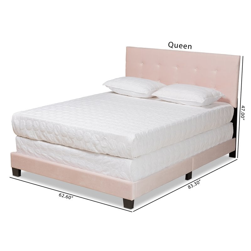 Baxton Studio Caprice Glam Light Pink Upholstered Queen Size Panel Bed
