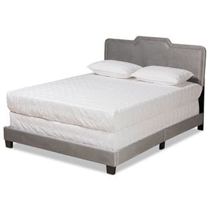 Baxton Studio Benjen Glam Grey Upholstered Queen Size Panel Bed