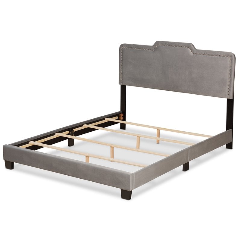 Baxton Studio Benjen Glam Grey Upholstered Queen Size Panel Bed