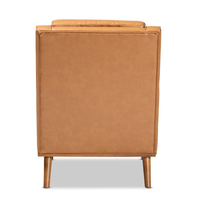Baxton Studio Daley Tan Faux Leather Walnut Brown Finished Wood Lounge Armchair