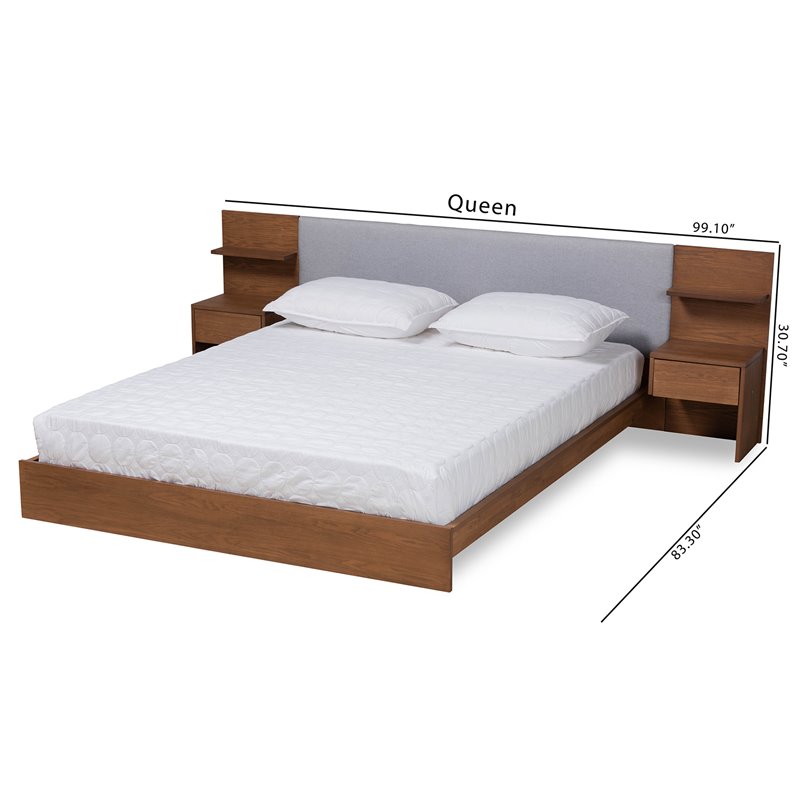 Baxton Studio Sami Grey Brown Finished Wood Queen Size Bed with Nightstands