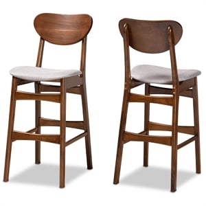Baxton Studio Katya Grey and Walnut Brown Finished Wood 2-Piece Bar Stool Set