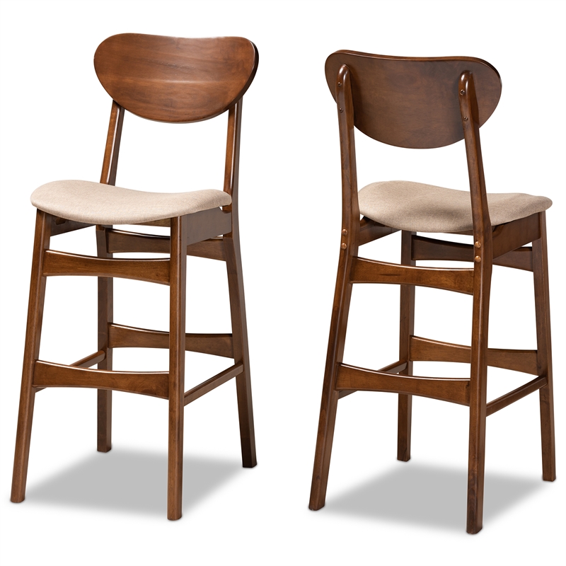 Baxton Studio Katya Sand and Walnut Brown Finished Wood 2-Piece Bar Stool Set
